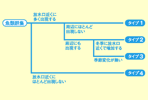 図：温排水に集まる魚の分布の特徴が表されています