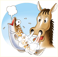 イラスト：馬の鼻息に熱がるタラ